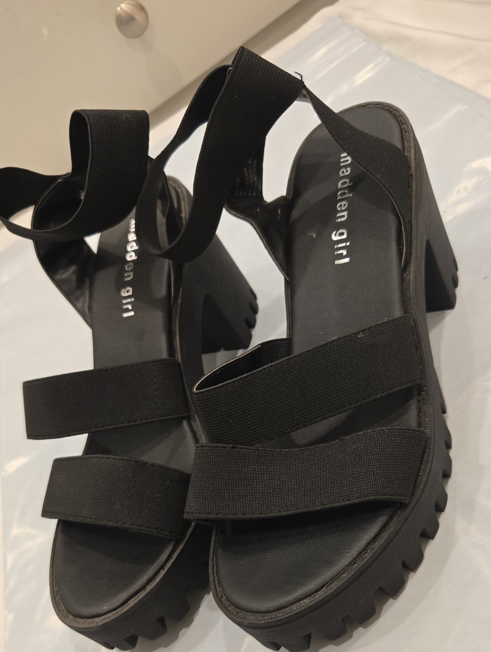 Madden Girl Black Elastic Strap Platform Sandals